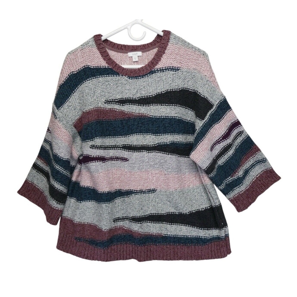 Pure Jill Womens Size M Coastal Chunky 3/4 Sleeve Boxy‎ Sweater Mauve Boho